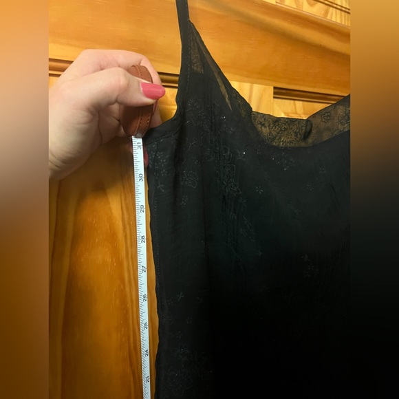 Y2K Black dress with floral sheer over layer, square neck, spaghetti strap - Picture 5 of 5